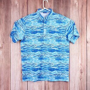 Hreski Mens Large Water Waves Short Sleeve Performance Golf Polo Shirt Blue